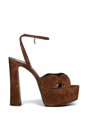 Saint Laurent Cassandre-charm cross-over sandals - Brown