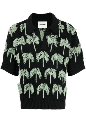 Jil Sander palm-tree knitted polo shirt - Black
