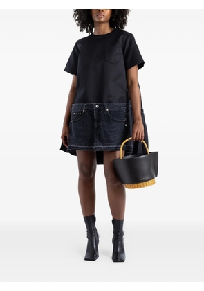 sacai Hybrid denim pleated asymmetric dress - Black