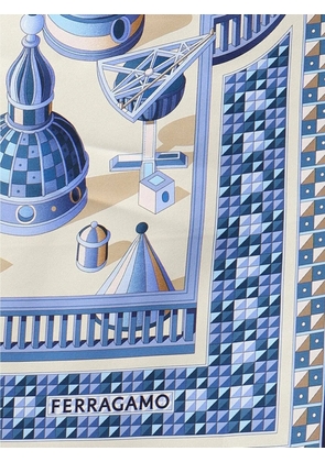 Ferragamo architectural-print silk scarf - Blue