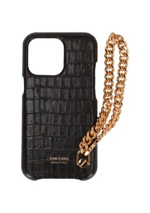 TOM FORD croc-effect chain-link phone case - Black