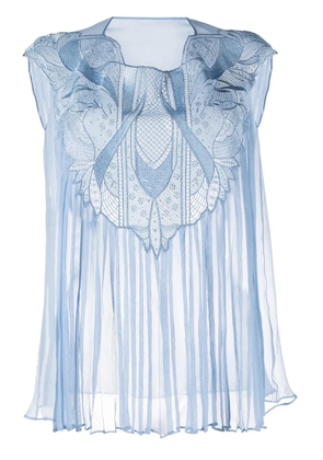 Alberta Ferretti lace-embellished silk top - Blue
