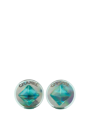 CHANEL Pre-Owned 2000 Brass and Resin Logo Aurora Round Pyramid Clip on Earrings costume earrings - Blue