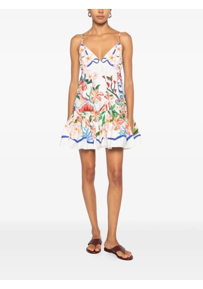 FARM Rio floral-print ruffled mini dress - White