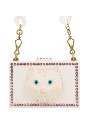 Gucci Pre-Owned 2016-2026 Acrylic Crystal Cat Face Box Clutch On Chain crossbody bag - White