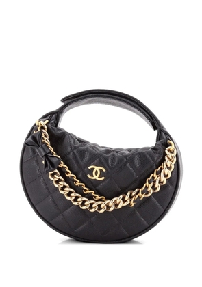 CHANEL Pre-Owned Double Chain Bow Pouch Quilted Caviar Mini hobo bag - Black