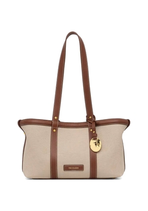 Trussardi small Elba contrast-trim canvas shoulder bag - Neutrals
