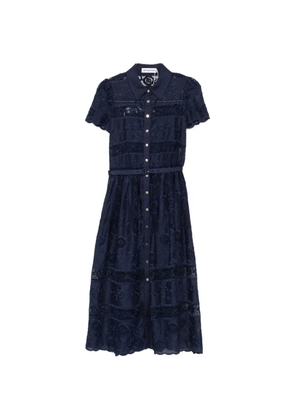 Self-Portrait embroidered belted midi dress - Blue