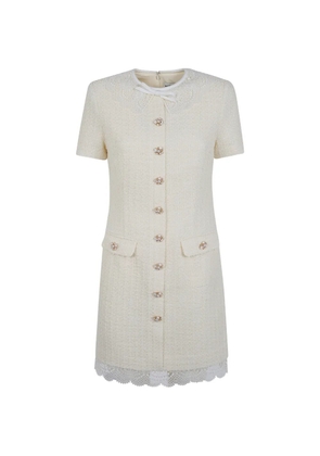 Self-Portrait lace-trimmed bouclé dress - Neutrals
