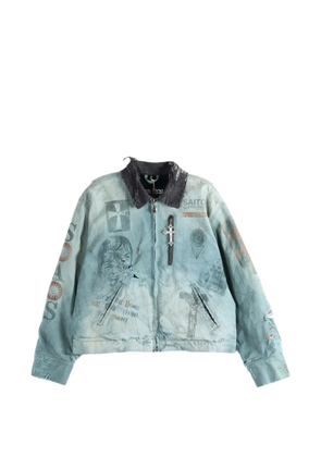 SAITOS distressed graphic-print work jacket - Blue