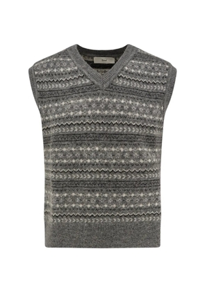 DUNST fair isle-knit V-neck sweater - Grey