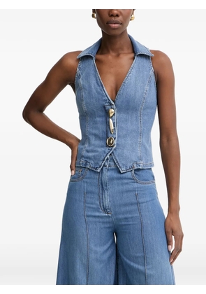 SIMONA CORSELLINI embellished denim top - Blue