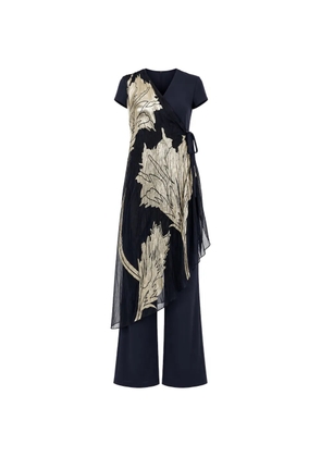 FRANK LYMAN leaf-print asymmetric jumpsuit - Blue
