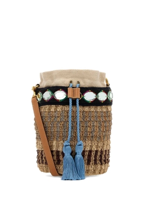 Valentino Garavani VLogo Signature embroidered raffia bucket bag - Neutrals