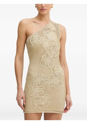 SIMONA CORSELLINI crochet-knit floral-appliqué mini dress - Gold