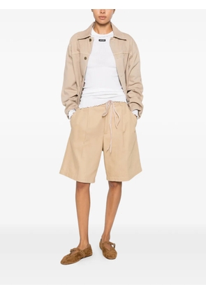 Miu Miu ribbed-knit ruffle-trim silk T-shirt - Neutrals