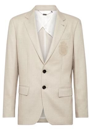 Billionaire logo-patch single-breasted blazer - Neutrals