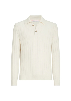 Brunello Cucinelli cashmere ribbed knit polo shirt - Neutrals