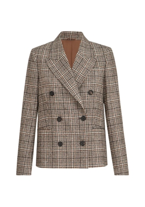 Brunello Cucinelli Alpaca and wool Prince of Wales blazer with Monili - Brown