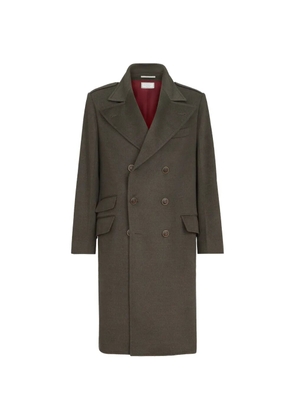 Brunello Cucinelli lightweight virgin-wool cloth one-and-a half breasted coat with peak-lapels - Green