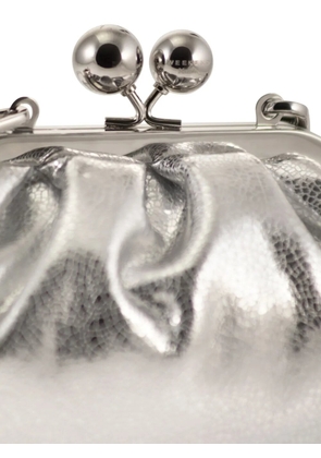 Weekend Max Mara metallic gathered-leather shoulder bag - Silver
