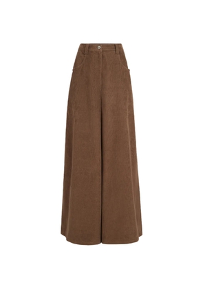 Brunello Cucinelli stretch cotton and cashmere corduroy five-pocket maxi trousers with Monili - Brown