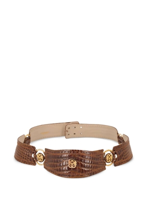 Pirovano Vintage crocodile-embossed logo belt - Brown