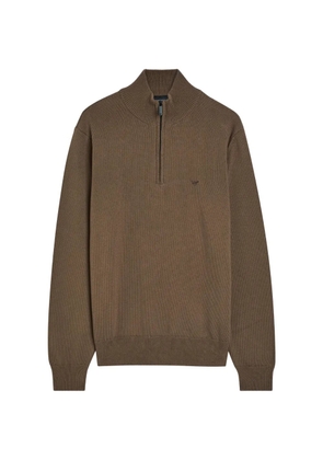Emporio Armani logo-embroidered half-zip sweater - Brown