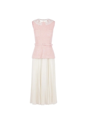 Self-Portrait lace-collar bouclé midi dress - White