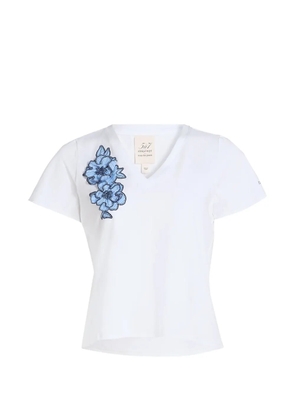 Cinq A Sept floral-applique V-neck T-shirt - White