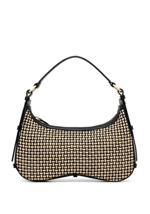 Pollini Identity woven leather-trimmed shoulder bag - Black