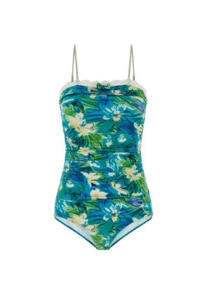 Chloé floral-print ruched swimsuit - Blue