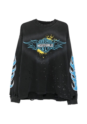 SECND SLF x Masato Kawaj Firestorm distressed long-sleeve cotton T-shirt - Black