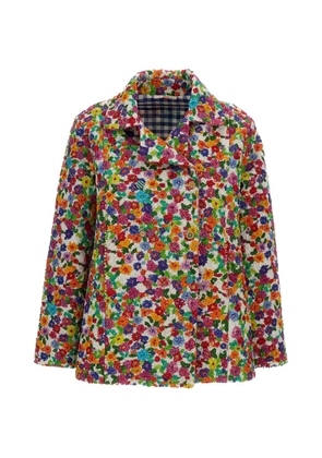Pero floral-decoration double-breasted jacket - White