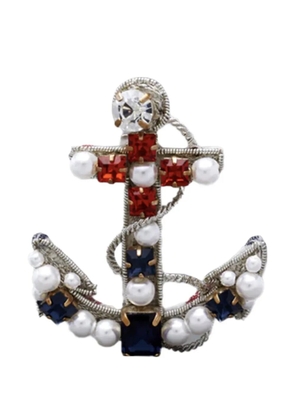 Thom Browne pearl-embellished anchor brooch - Silver