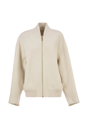 Sportmax ribbed-knit virgin-wool bomber jacket - Neutrals