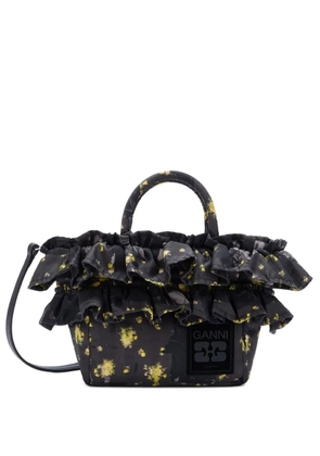 GANNI mini ruffled print tote bag - Black