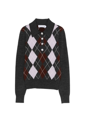 Self-Portrait ribbed-knit polo top - Grey