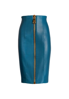 Balmain zipped lambskin skirt - Blue
