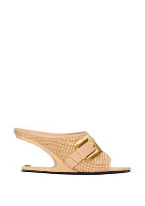 Balmain Anthem No Wedge mules in smooth leather and raffia - Neutrals