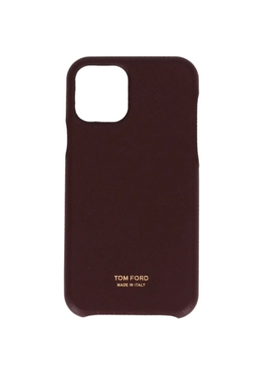 TOM FORD logo-print grained-leather iPhone case - Brown