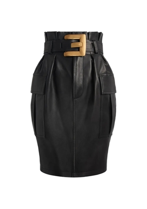Balmain belted lambskin skirt - Black