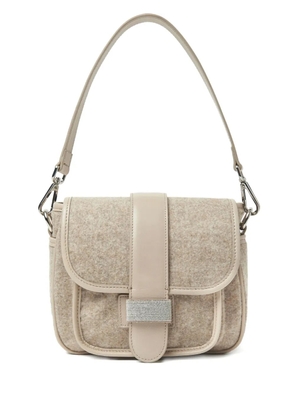 Peserico leather-trimmed crystal-embellished shoulder bag - Neutrals