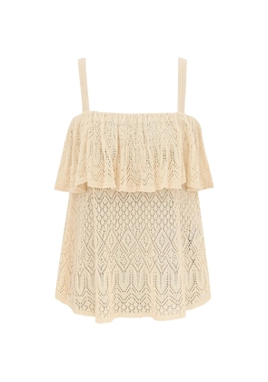 ZIMMERMANN Mahon ruffled pointelle-knit top - Neutrals