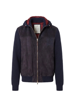 Brunello Cucinelli suede-panelled hooded jacket - Blue