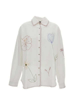 ESTRAFALARIO floral-embroidery contrast-stitch shirt - White