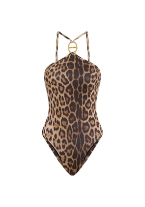 Moschino leopard-print halterneck swimsuit - Brown