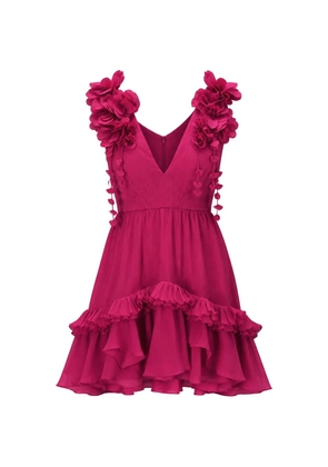 PatBO floral-appliqué ruffled mini dress - Pink