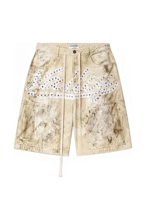 Vale crystal-embellished logo-patch shorts - Neutrals