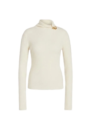 Alberta Ferretti gold-tone brooch ribbed-knit sweater - Neutrals